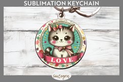 Love Cat v14 Round Keychain Sublimation Product Image 1