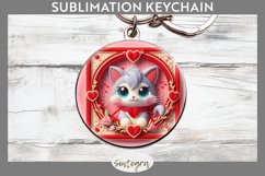 Love Cat v6 Round Keychain Sublimation Product Image 1
