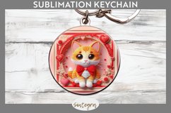Love Cat v7 Round Keychain Sublimation Product Image 1