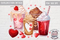 Valentine&#039;s Coffee PNG Sublimation design Latte Love Hearts Product Image 1
