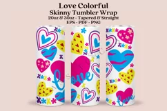Love Colorful valentine pattern skinny tumbler sublimation design for 20oz and 30oz skinny tumbler sublimation wrap