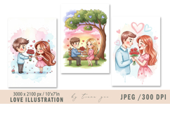 Cute Watercolor Valentine's Day Illustrations - 3 JPEGs Product Image 1