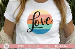 Retro colored distressed circle with love over it, on a white shirt mockup