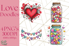 Whimsical Valentine Doodle Clipart Cute Love Sketches PNG Product Image 1