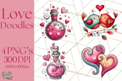 Whimsical Valentine Doodle Clipart Cute Love Sketches PNG Product Image 1