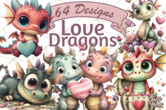 Valentine Dragon Clipart PNG Fantasy Doodle Illustration Product Image 1