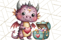 Valentine Dragon Clipart PNG Fantasy Doodle Illustration Product Image 2