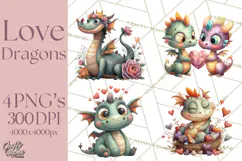 Valentine Dragon Clipart PNG Fantasy Doodle Illustration Product Image 1