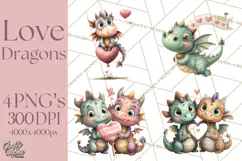 Valentine Dragon Clipart PNG Fantasy Doodle Illustration Product Image 1