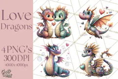 Valentine Dragon Clipart PNG Fantasy Doodle Illustration Product Image 1