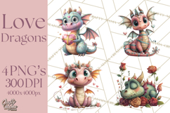 Valentine Dragon Clipart PNG Fantasy Doodle Illustration Product Image 1