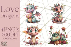 Valentine Dragon Clipart PNG Fantasy Doodle Illustration Product Image 1