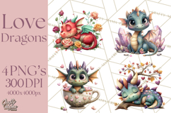 Valentine Dragon Clipart PNG Fantasy Doodle Illustration Product Image 1