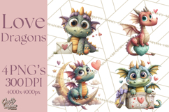 Valentine Dragon Clipart PNG Fantasy Doodle Illustration Product Image 1