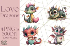 Valentine Dragon Clipart PNG Fantasy Doodle Illustration Product Image 1