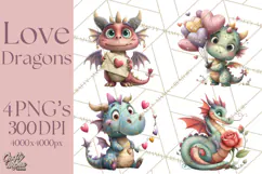 Valentine Dragon Clipart PNG Fantasy Doodle Illustration Product Image 1