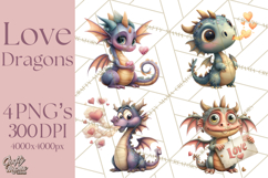 Valentine Dragon Clipart PNG Fantasy Doodle Illustration Product Image 1