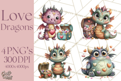 Valentine Dragon Clipart PNG Fantasy Doodle Illustration Product Image 1