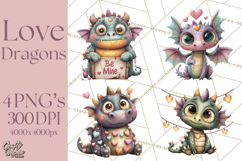 Valentine Dragon Clipart PNG Fantasy Doodle Illustration Product Image 1