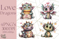 Valentine Dragon Clipart PNG Fantasy Doodle Illustration Product Image 1