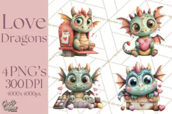 Valentine Dragon Clipart PNG Fantasy Doodle Illustration Product Image 1