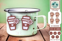 Love Coffee Cup with Flowers, Laser Cut Earrings SVG Designs Product Image 1