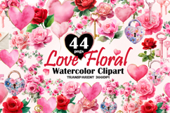 Love Floral Watercolor Flowers Clipart Bundle 44 | PNGs Product Image 1