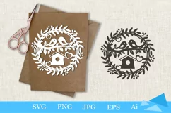 Valentines Day SVG, Floral wreath with birds SVG, floral wreath cut file, Valentines Day greeting card