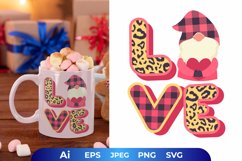 LOVE in Plaid and Leopard Skin with Gnome Hugging a Heart Product Image 1
