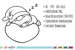 Adorable gnome couple and heart clipart drawings in outline style for Valentine’s projects and cards.