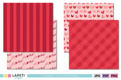 Coordinated romantic backgrounds in red, pink and blush with hearts, love motifs and Valentine patterns.