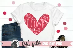Floral Valentine SVG shown on a white t-shirt
