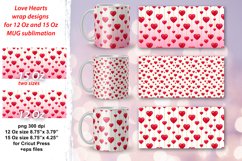 Cute Love hearts designs for 12 oz, 15 oz mugs sublimation for Valentines day, Birthday, wedding, romantic gifts. Beautiful mug wrap with realistic red hearts on golden chain. 