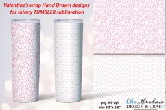Romantic ornament for skinny 20 Oz Tumbler with Hand Drawn doodle hearts, strips, polka dot. Cute design for Valentine’s day, birthday, gift.