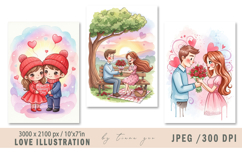 Cute Watercolor Valentine's Day Illustrations - 3 JPEGs Product Image 1
