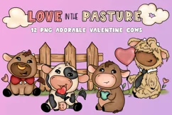 Cowtastic|Love in the Pasture|12 PNG valentine cows Product Image 1