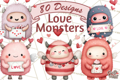 Love Monster Valentine Clipart Cute Kawaii PNG Product Image 1