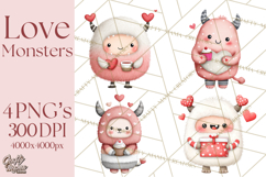 Love Monster Valentine Clipart Cute Kawaii PNG Product Image 1