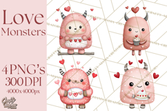 Love Monster Valentine Clipart Cute Kawaii PNG Product Image 1