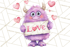 Valentine Monster Clipart, Cute Valentine Monsters PNG Product Image 4