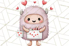 Love Monster Valentine Clipart Cute Kawaii PNG Product Image 4