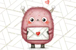 Love Monster Valentine Clipart Cute Kawaii PNG Product Image 2