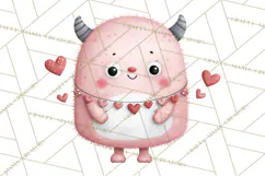 Love Monster Valentine Clipart Cute Kawaii PNG Product Image 4
