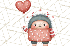 Love Monster Valentine Clipart Cute Kawaii PNG Product Image 4