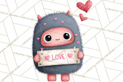 Love Monster Valentine Clipart Cute Kawaii PNG Product Image 2