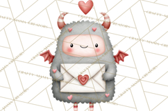 Love Monster Valentine Clipart Cute Kawaii PNG Product Image 3