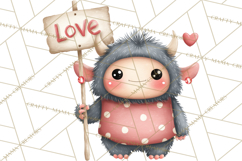 Love Monster Valentine Clipart Cute Kawaii PNG Product Image 4