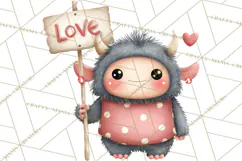 Love Monster Valentine Clipart Cute Kawaii PNG Product Image 4