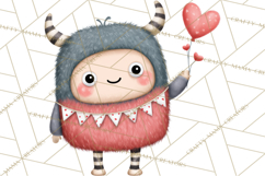 Love Monster Valentine Clipart Cute Kawaii PNG Product Image 5