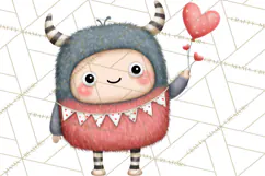 Love Monster Valentine Clipart Cute Kawaii PNG Product Image 5